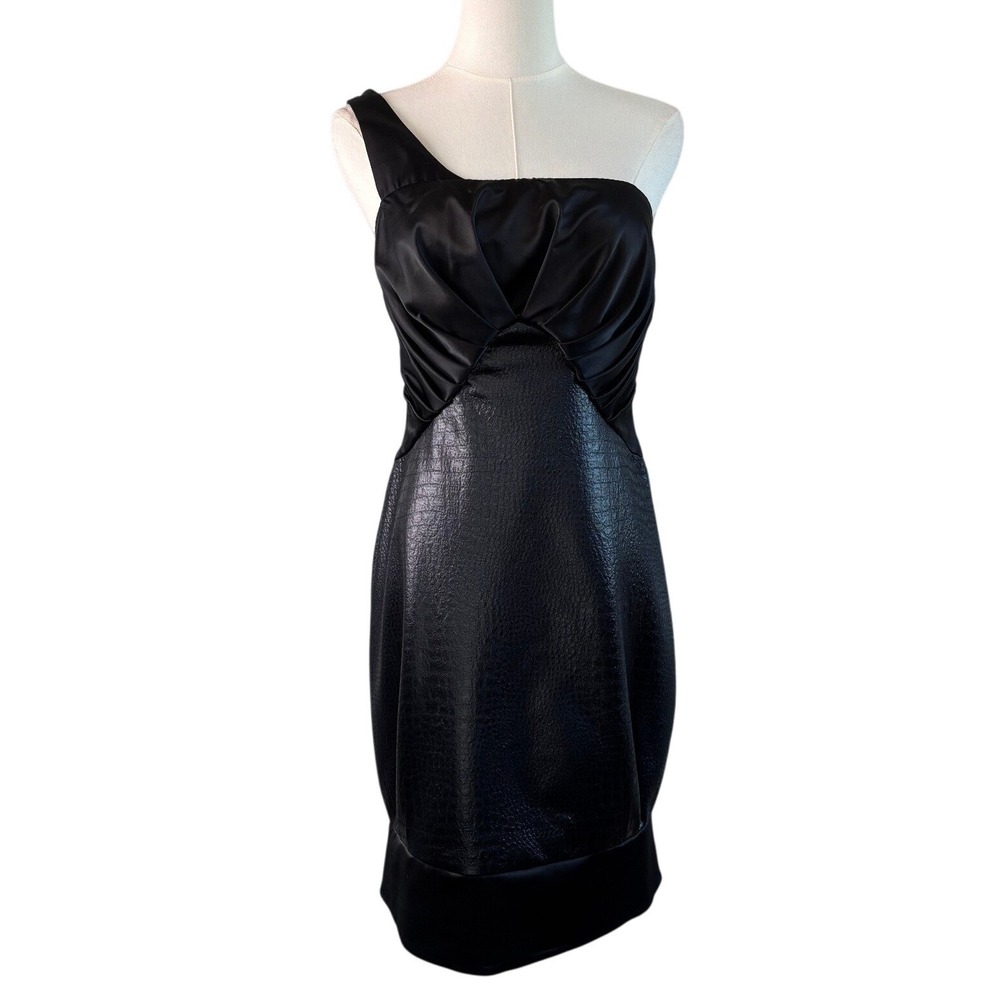 NEW‎ Iodice Brazil Angelina Dress M Black One Shoulder Metallic Croc Cocktail